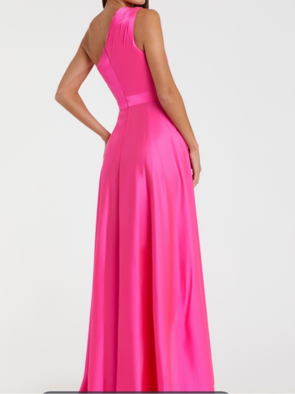 NWT Mac Duggal Sz XS One-Shoulder Hot Pink High-Low Ruffle Gown 49668 - Picture 3 of 4